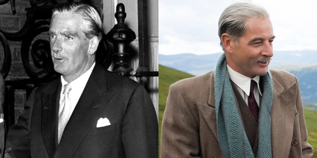 Anthony Eden in real life and played by Jeremy Northam in the Crown split image